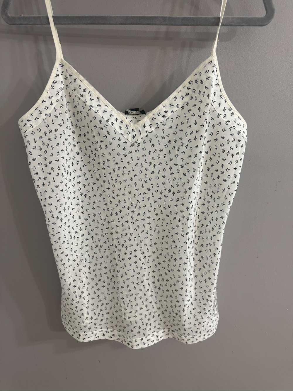 Ann Taylor White Camisole with Navy Anchor Print